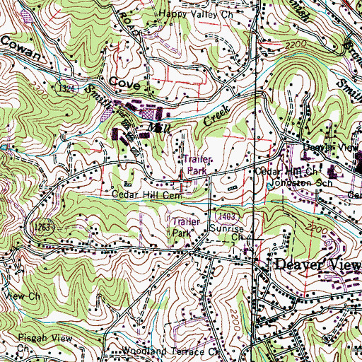 Topographic Map of Cedar Hill Cemetery, NC