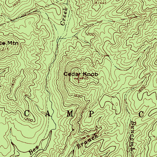 Topographic Map of Cedar Knob, NC