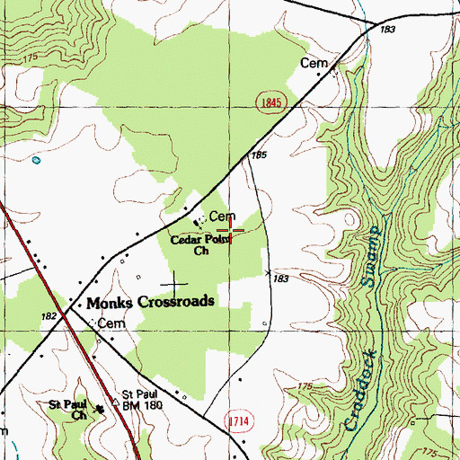 Topographic Map of Cedar Point Church, NC