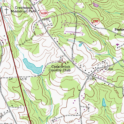 Topographic Map of Cedarbrook Country Club, NC
