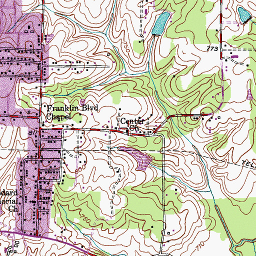 Topographic Map of Center Church, NC