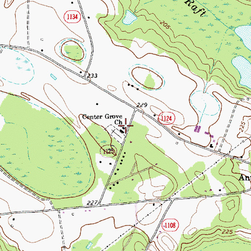 Topographic Map of Center Grove Church, NC