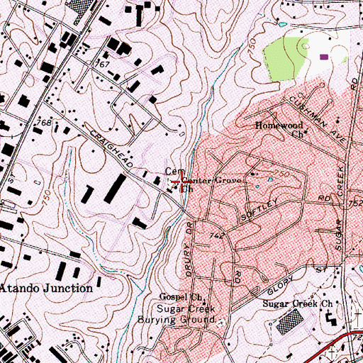 Topographic Map of Center Grove Church, NC