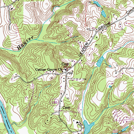 Topographic Map of Center Grove Church, NC