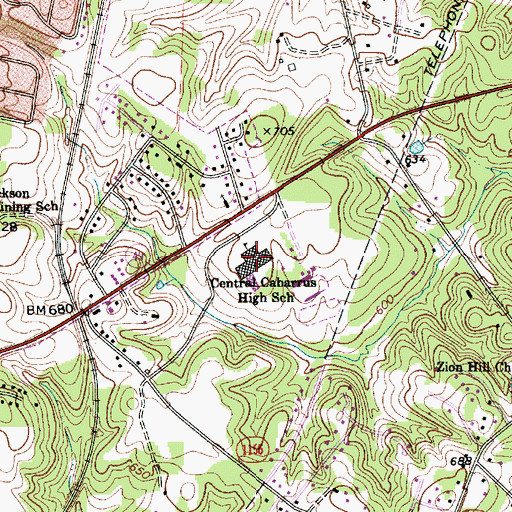 Topographic Map of Central Cabarrus High School, NC
