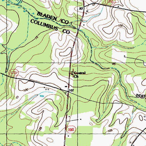 Topographic Map of Central Church, NC