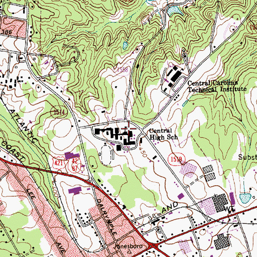 Topographic Map of Central High School, NC