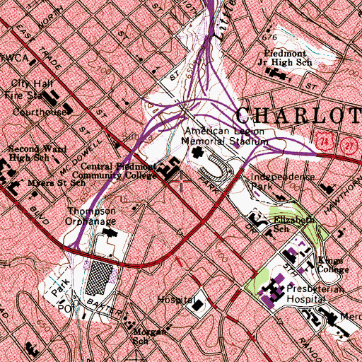 Topographic Map of Central Piedmont Community College - Central Campus, NC
