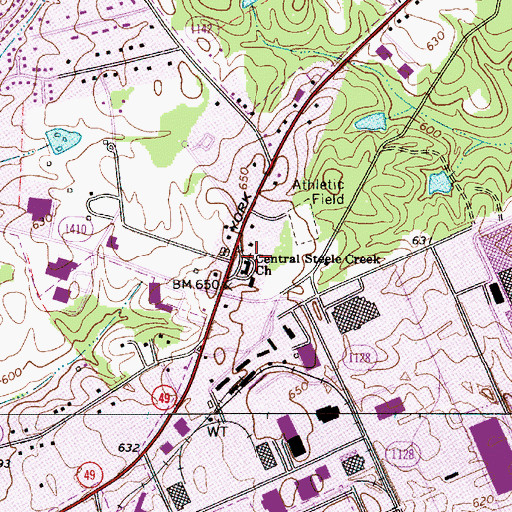 Topographic Map of Central Steel Creek Presbyterian Church, NC