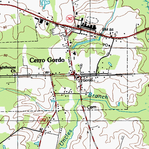 Topographic Map of Cerro Gordo, NC