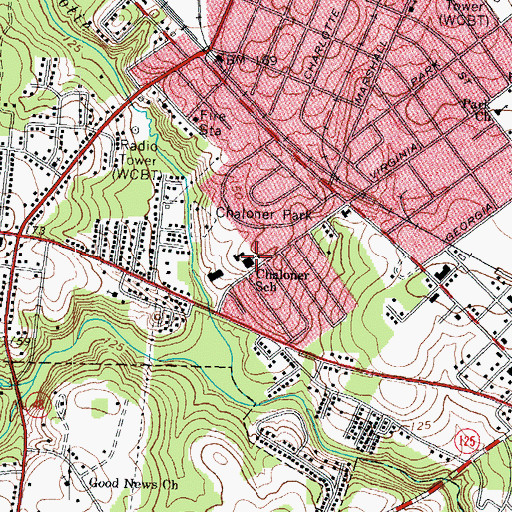 Topographic Map of Chaloner School, NC