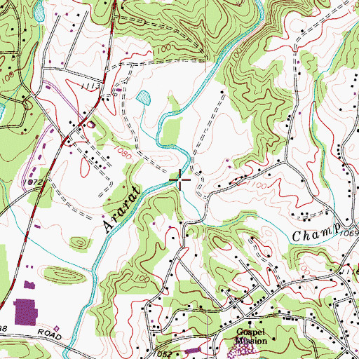 Topographic Map of Champ Creek, NC