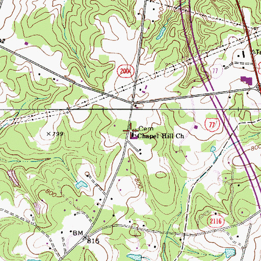 Topographic Map of Chapel Hill Church, NC