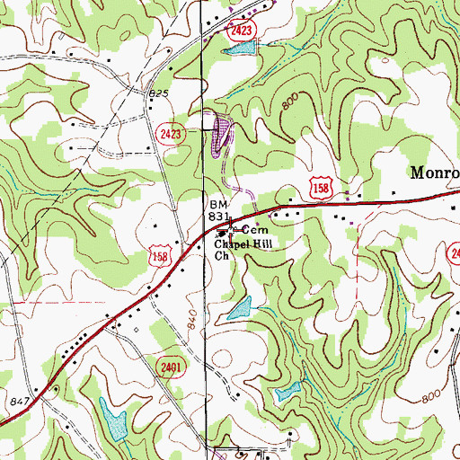 Topographic Map of Chapel Hill Church, NC