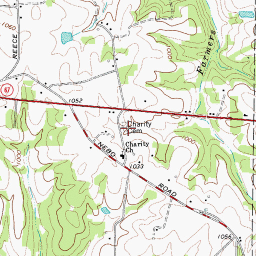 Topographic Map of Charity Cemetery, NC