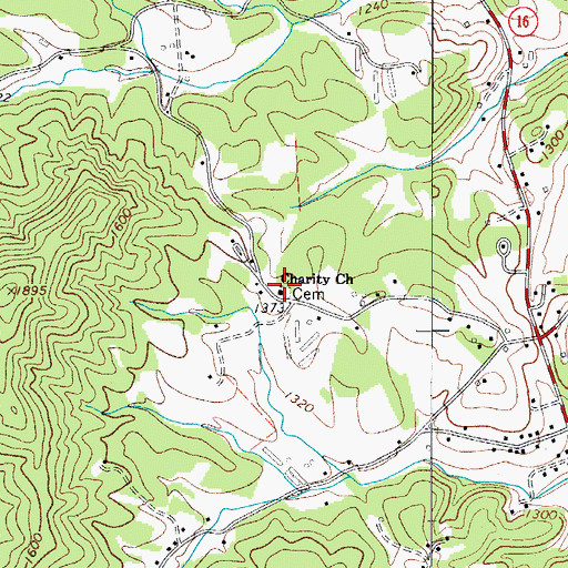 Topographic Map of Charity Church, NC