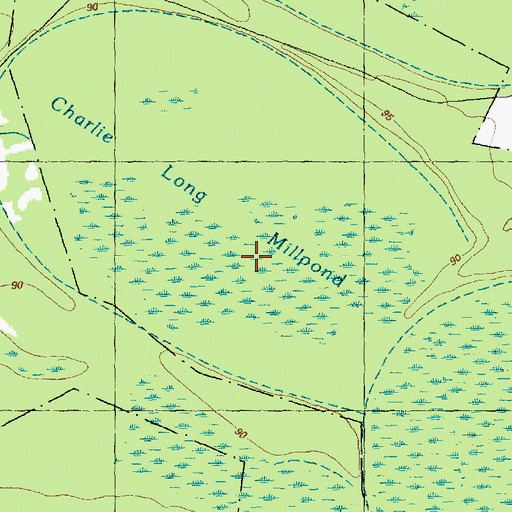Topographic Map of Charlie Long Millpond, NC