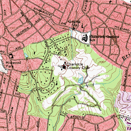 Topographic Map of Charlotte Country Club, NC