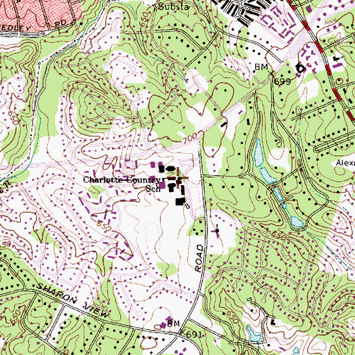 Topographic Map of Charlotte Country Day School, NC