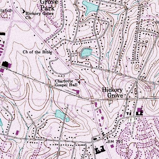 Topographic Map of Charlotte Gospel Hall, NC