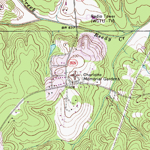Topographic Map of Charlotte Memorial Gardens, NC