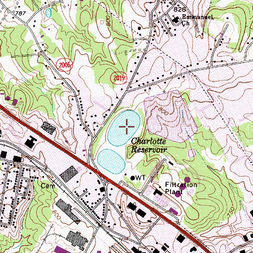 Topographic Map of Charlotte Reservoir, NC