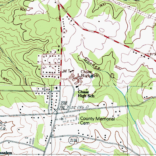 Topographic Map of Chase High School, NC