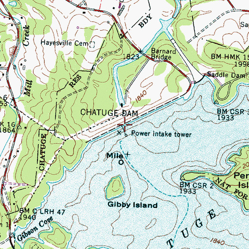 Topographic Map of Chatuge Dam, NC