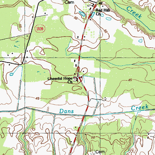 Topographic Map of Cheerful Hope Church, NC
