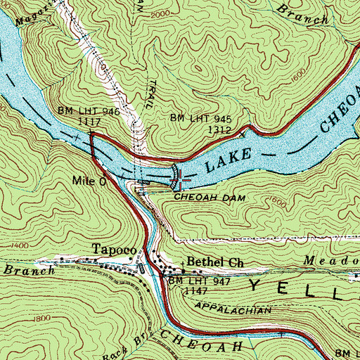 Topographic Map of Cheoah Dam, NC