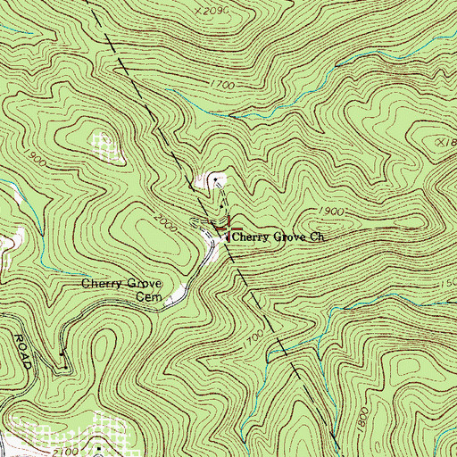 Topographic Map of Cherry Grove Baptist Church, NC