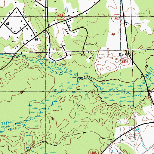 Topographic Map of Cherry Tree Swamp, NC