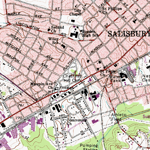 Topographic Map of Chestnut Hill Cemetery, NC