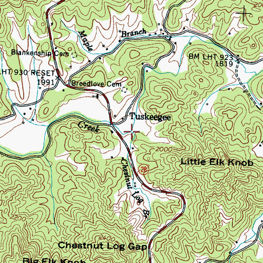 Topographic Map of Chestnut Log Branch, NC
