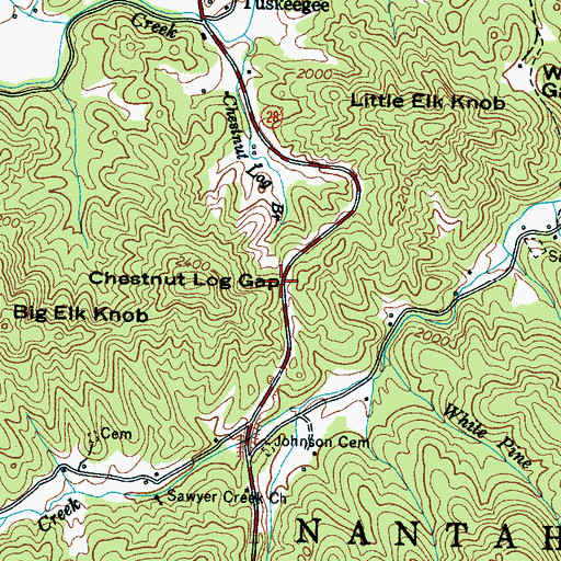 Topographic Map of Chestnut Log Gap, NC
