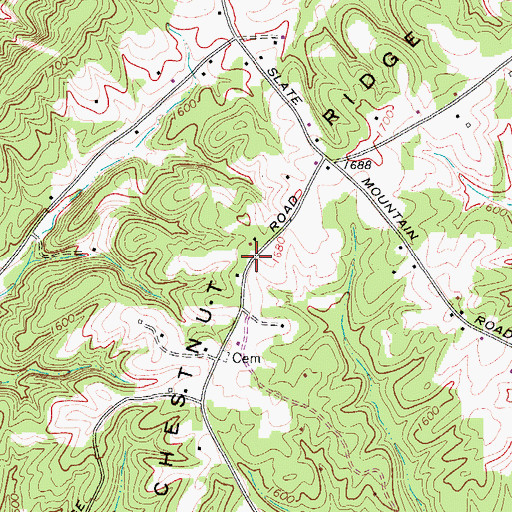 Topographic Map of Chestnut Ridge, NC