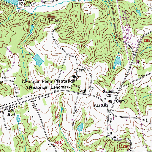 Topographic Map of Chinqua Penn Plantation Historical Landmark, NC