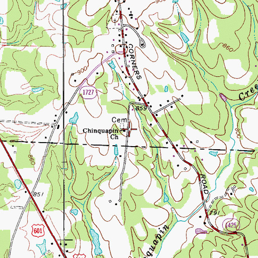 Topographic Map of Chinquapin Church, NC