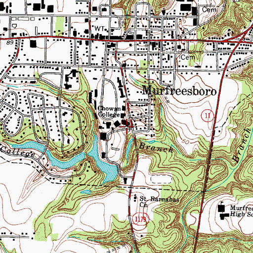 Topographic Map of Chowan University, NC
