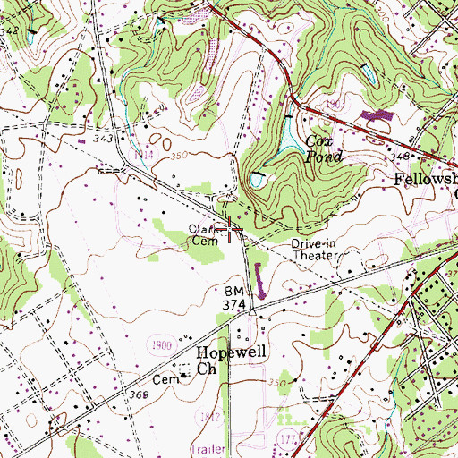 Topographic Map of Clark Cemetery, NC