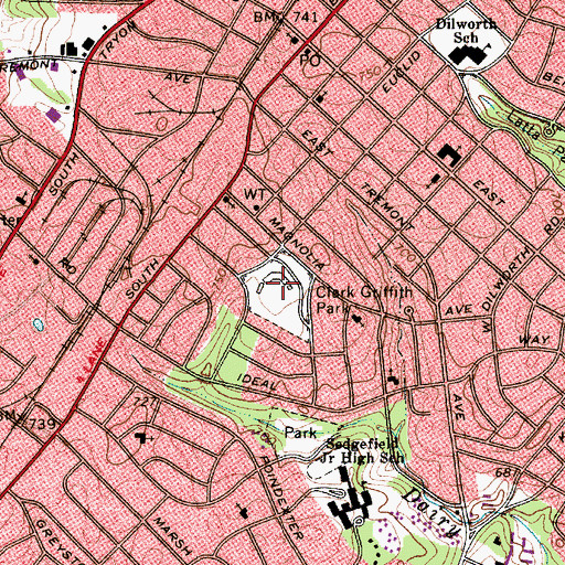 Topographic Map of Clark Griffith Park, NC