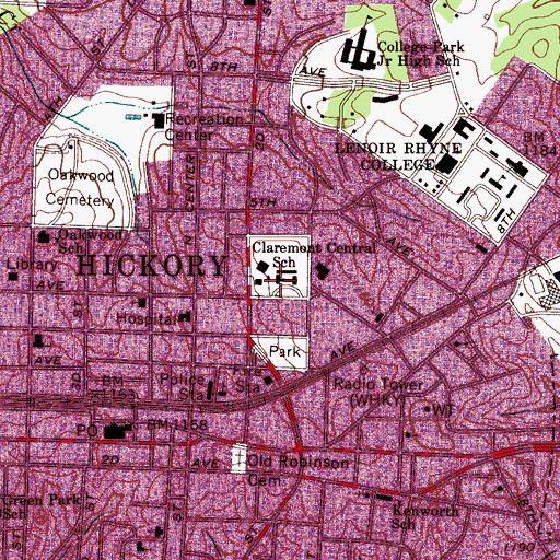 Topographic Map of Clarrmont Central School, NC