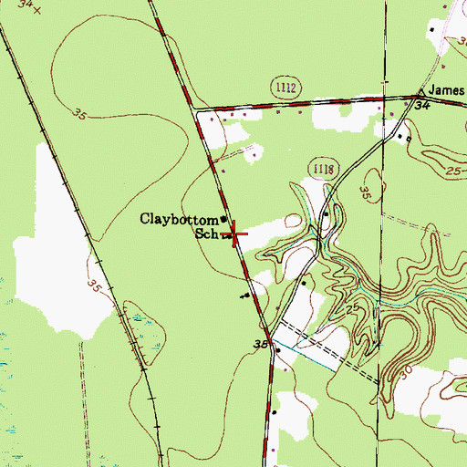 Topographic Map of Claybottom School, NC