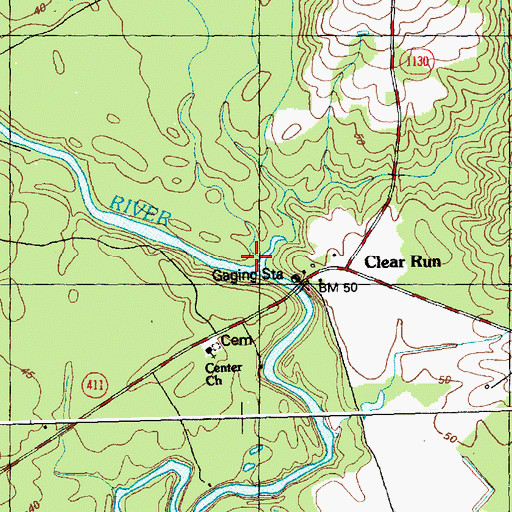 Topographic Map of Clear Run, NC