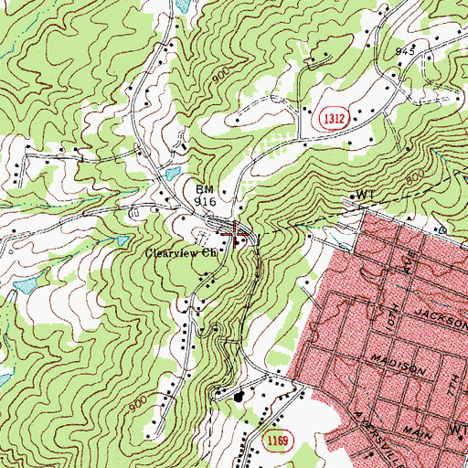 Topographic Map of Clearview Baptist Church, NC