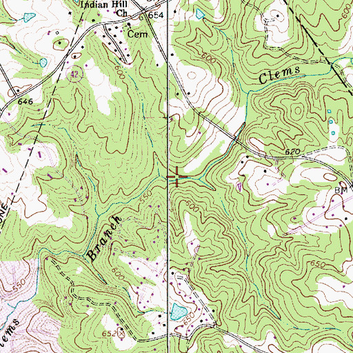 Topographic Map of Clems Branch, NC
