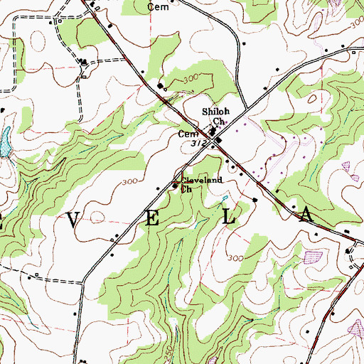 Topographic Map of Cleveland Church, NC