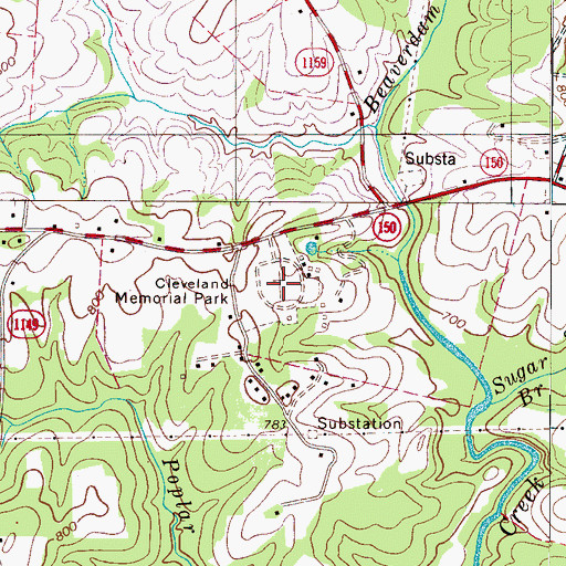 Topographic Map of Cleveland Memorial Park, NC