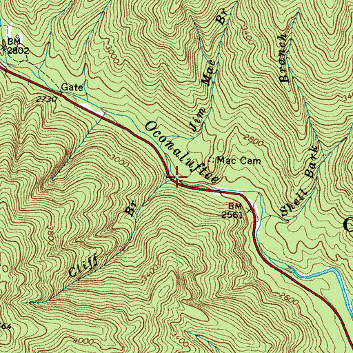 Topographic Map of Cliff Branch, NC