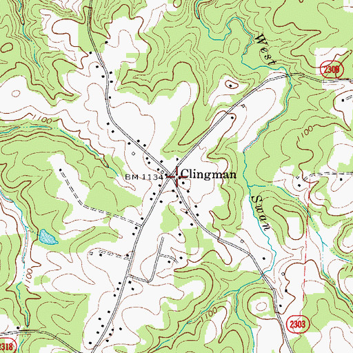 Topographic Map of Clingman, NC